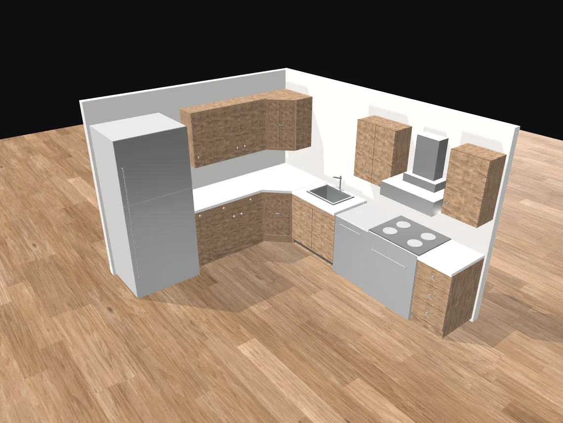 Illustration of a L-shape kitchen layout